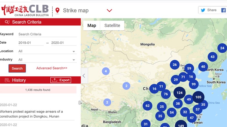 China Labour Bulletin strike map 2019