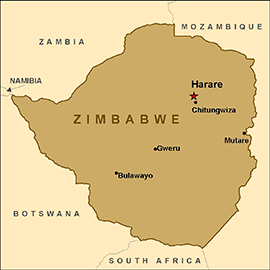 Landkaart Zimbabwe