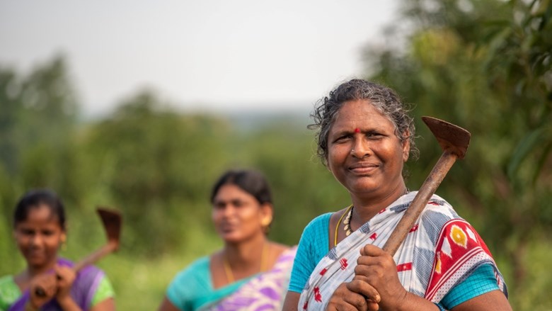 Vrouw aan het werk op het platteland in India